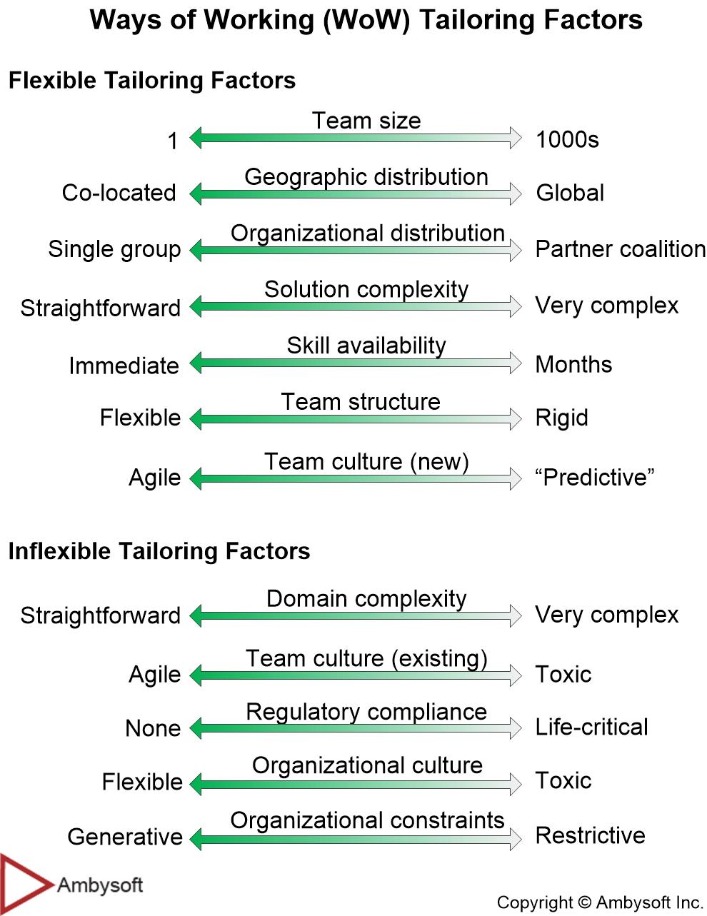 Tailoring factors for Ways of Working (WoW)